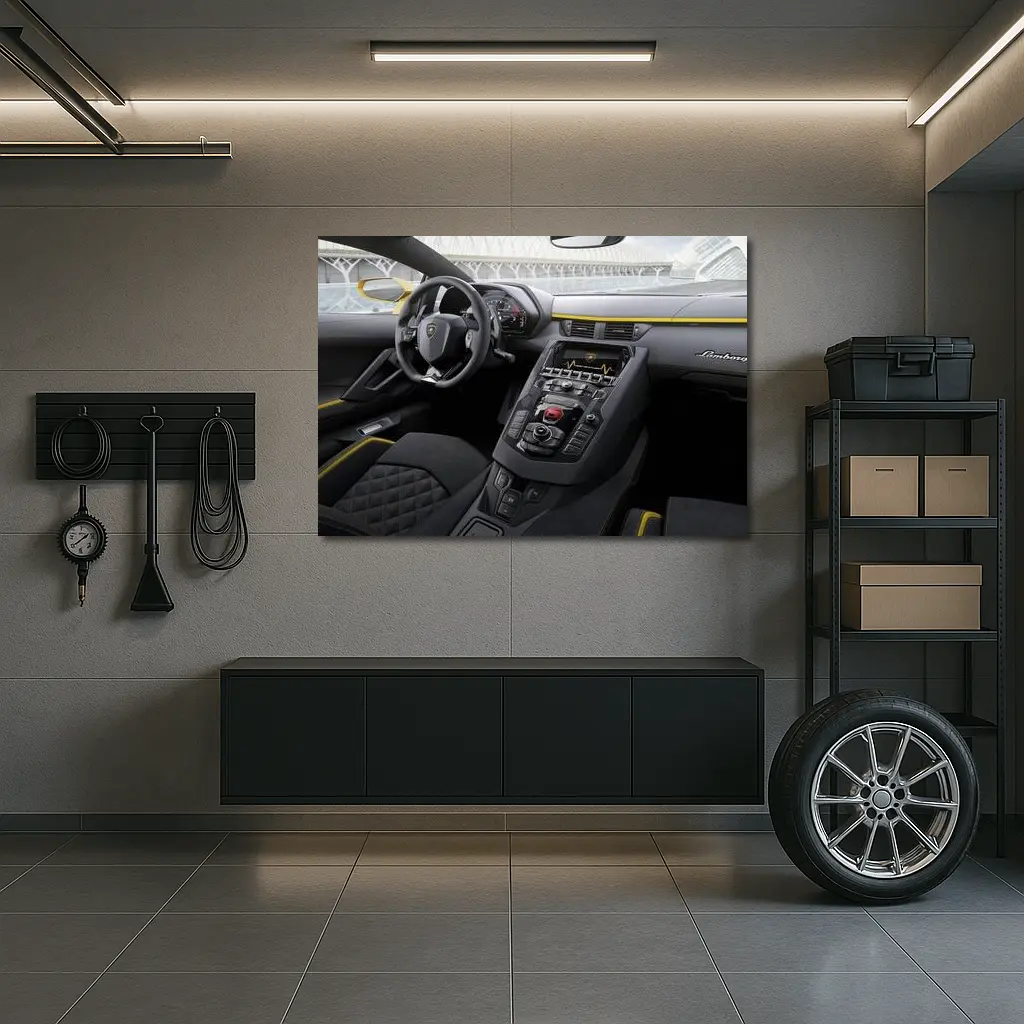 Lamborghini Aventador Interior Yellow Accent Detail – Wall Art