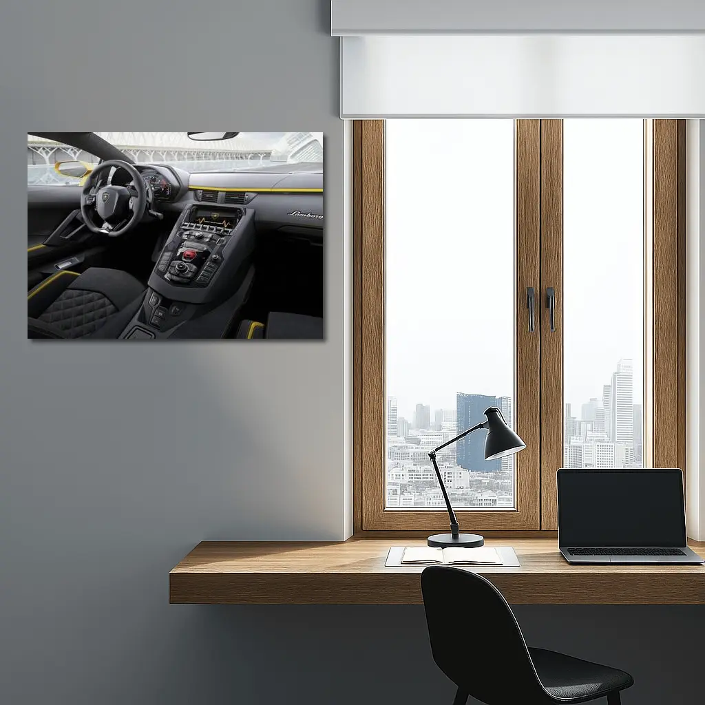 Lamborghini Aventador Interior Yellow Accent Detail – Wall Art