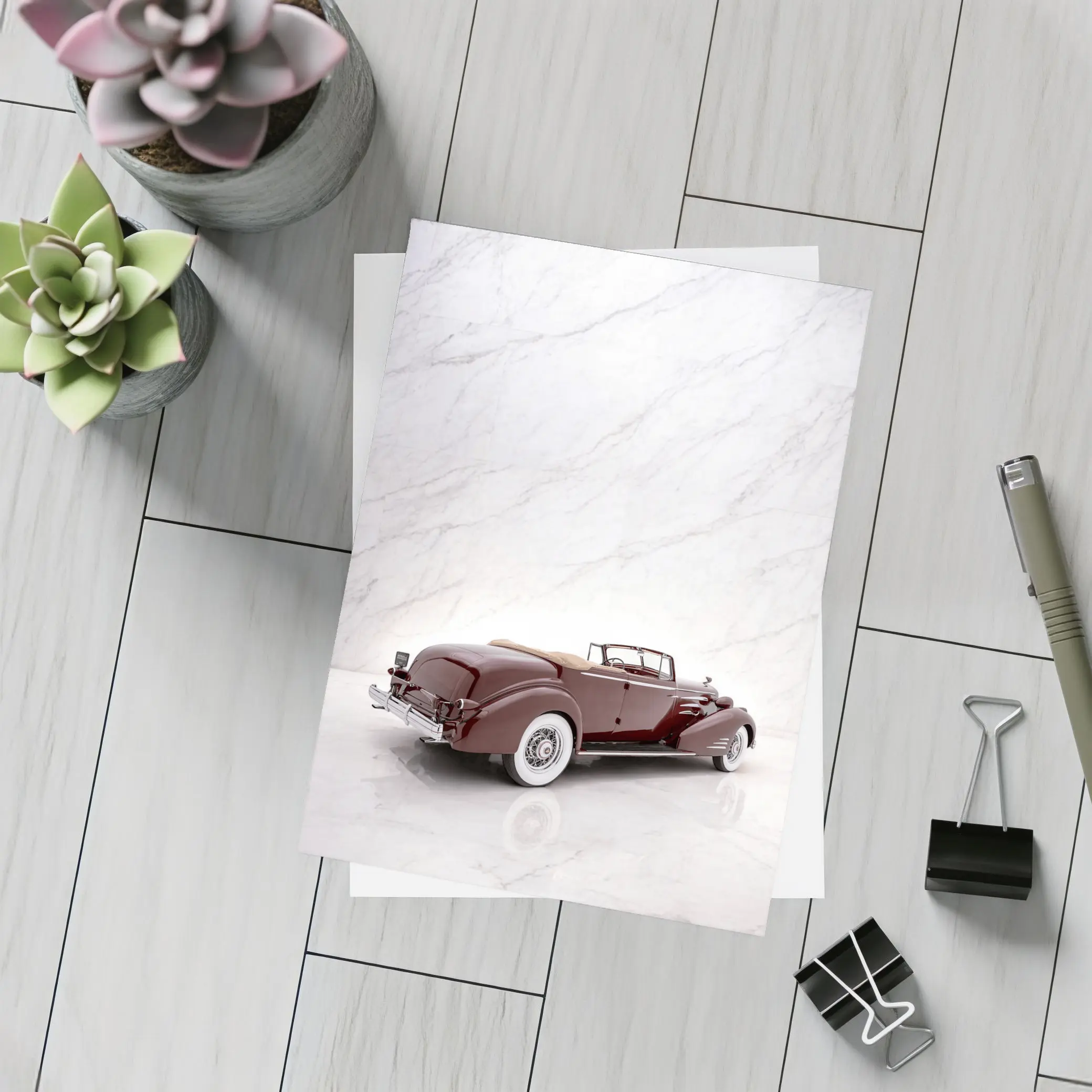 1935 Cadillac Series Convertible Marble Background – Postcards