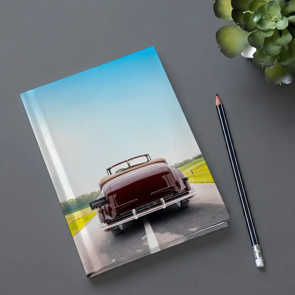 Classic Cadillac Convertible On Open Road – Notebooks