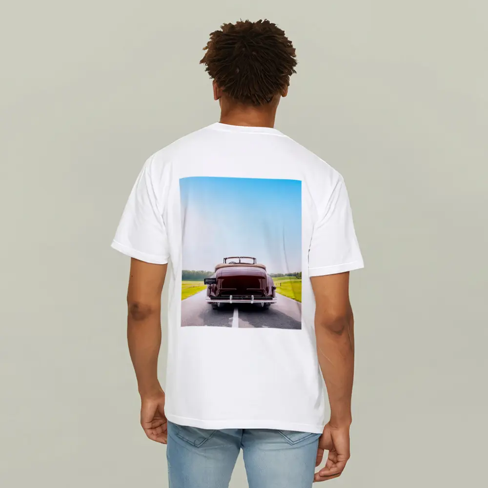 Classic Cadillac Convertible On Open Road – T-Shirts