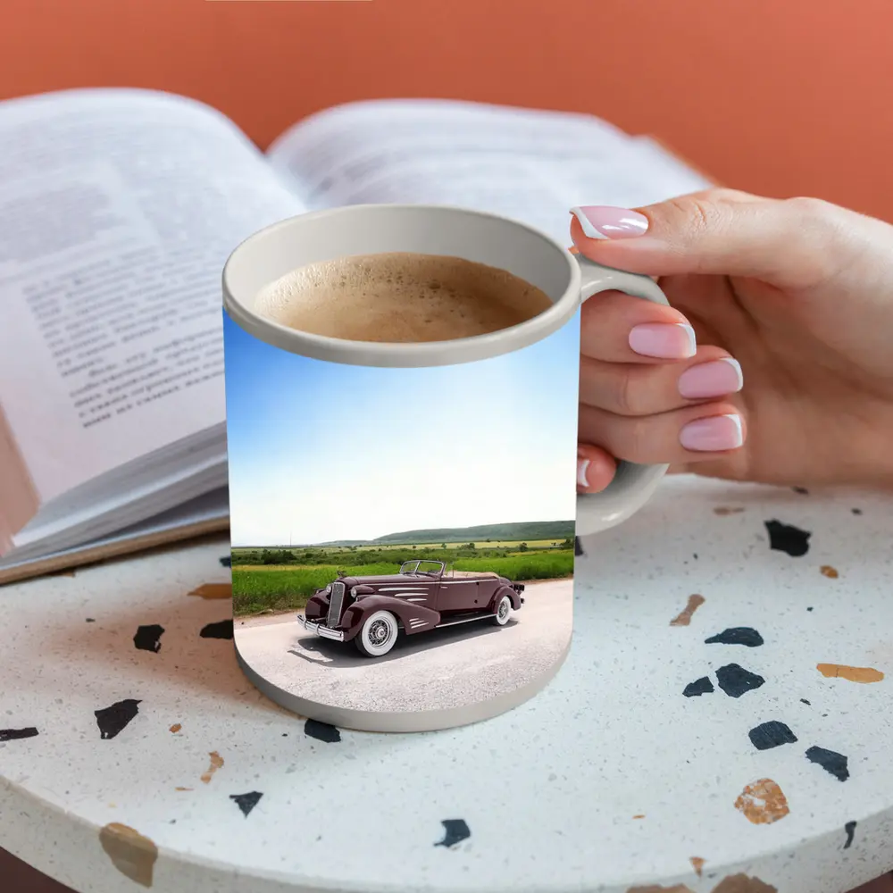 Classic Cadillac Convertible Open Road Summer Drive – Mugs