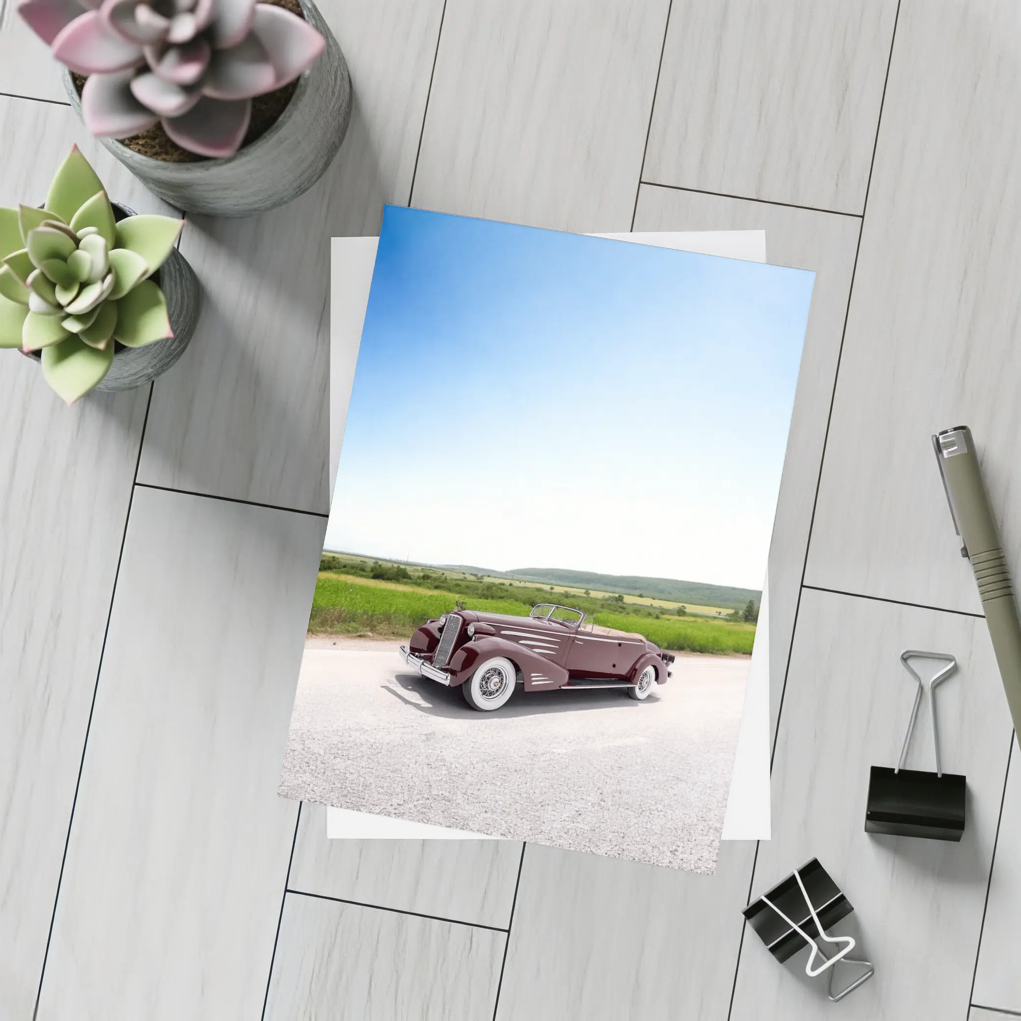 Classic Cadillac Convertible Open Road Summer Drive – Postcards