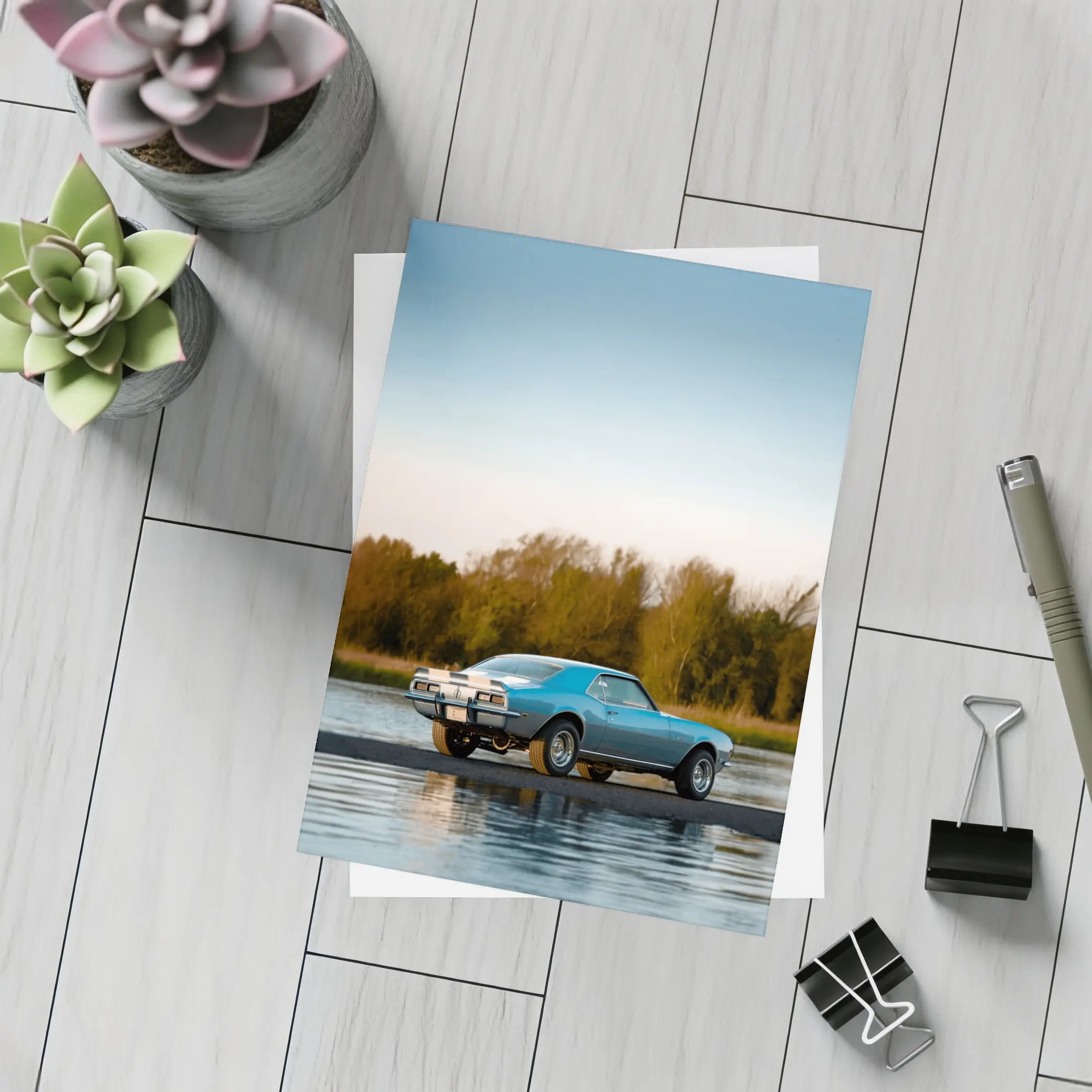 1968 Chevrolet Camaro Blue Lakeside Nature – Postcards
