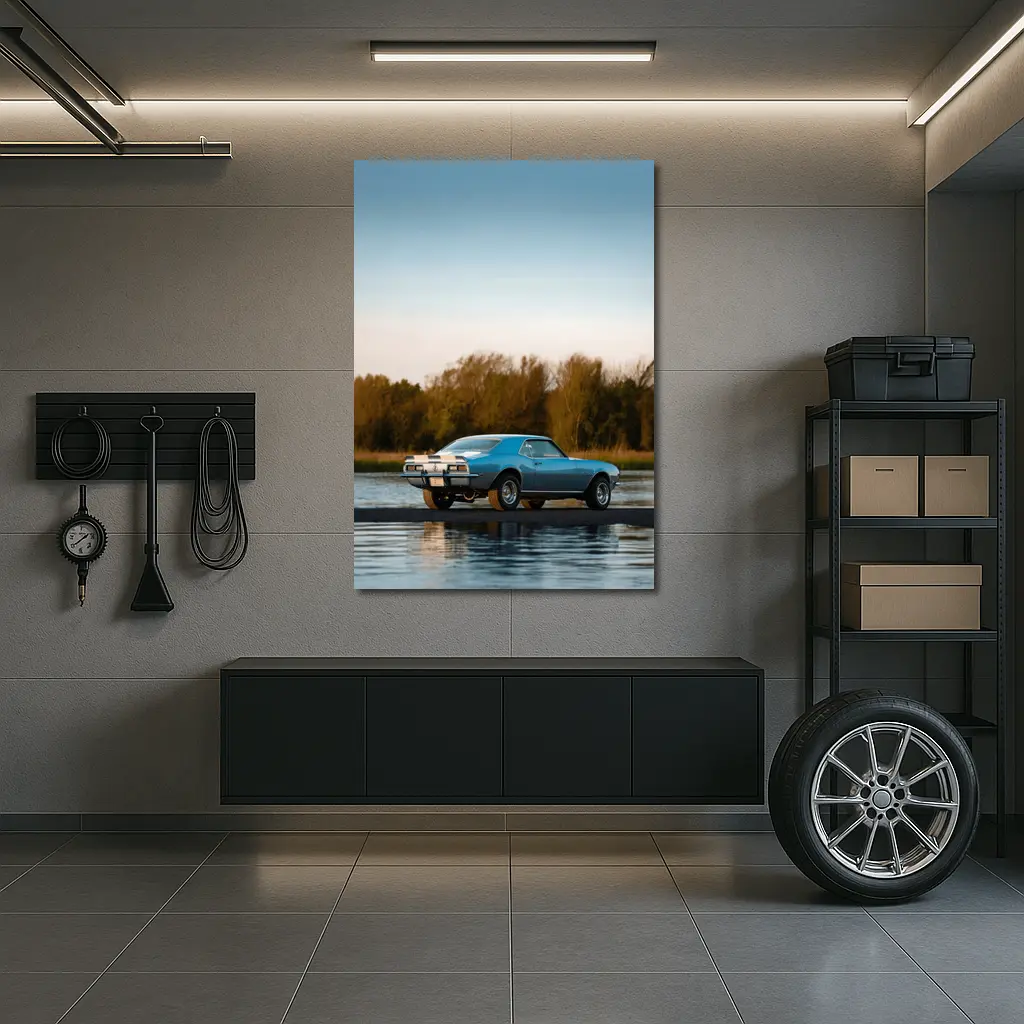 1968 Chevrolet Camaro Blue Lakeside Nature – Wall Art