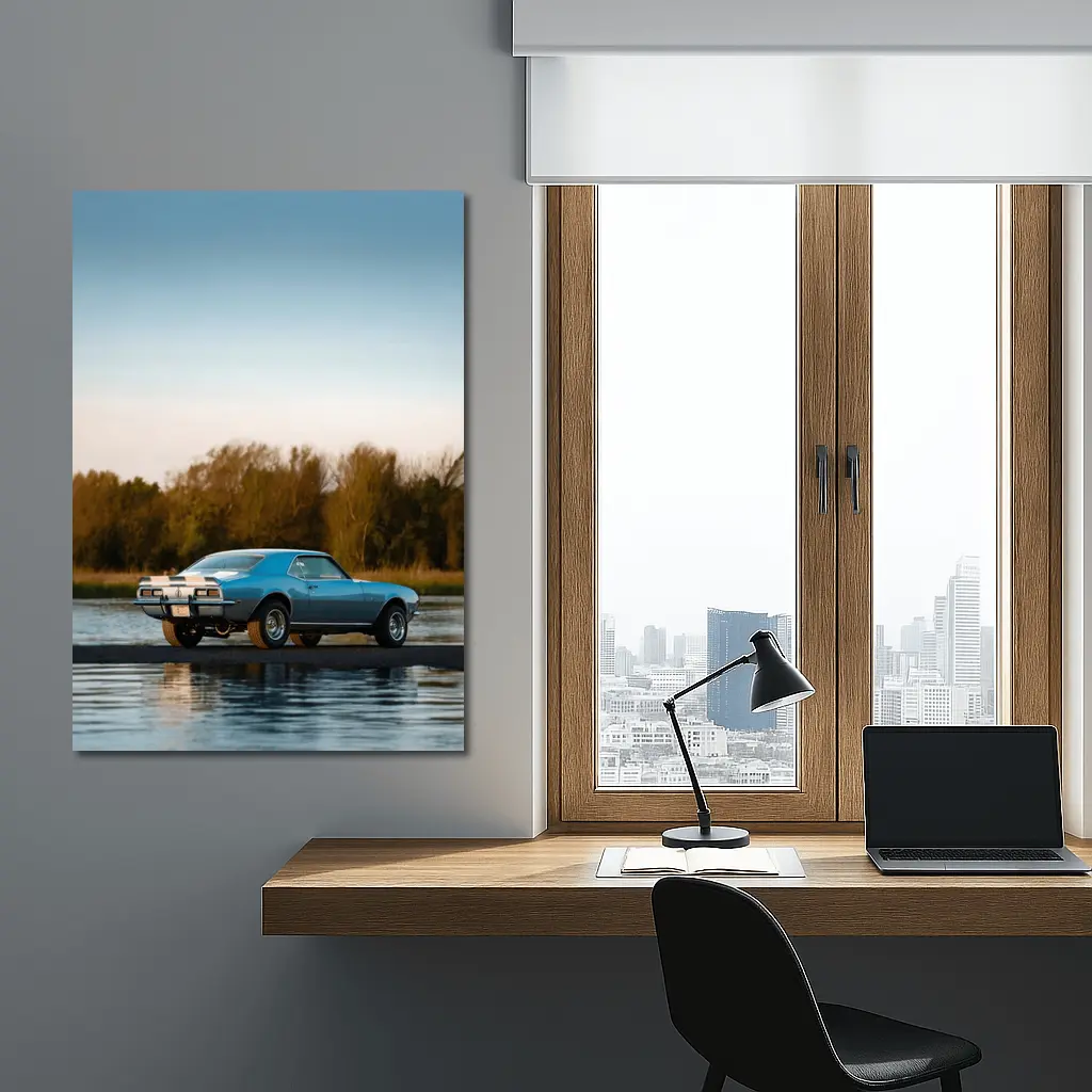 1968 Chevrolet Camaro Blue Lakeside Nature – Wall Art