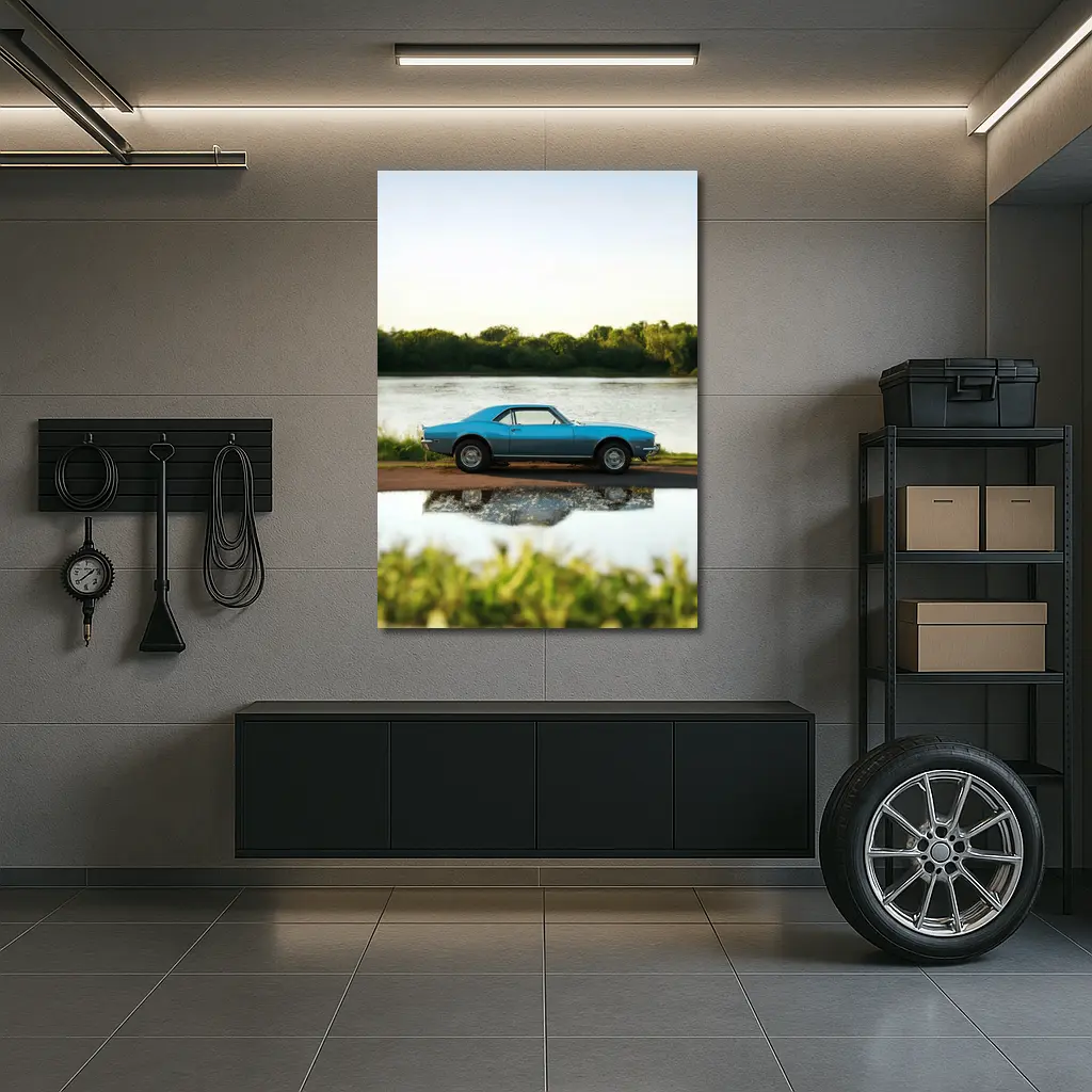 1968 Chevrolet Camaro Blue Lakeside Reflection – Wall Art