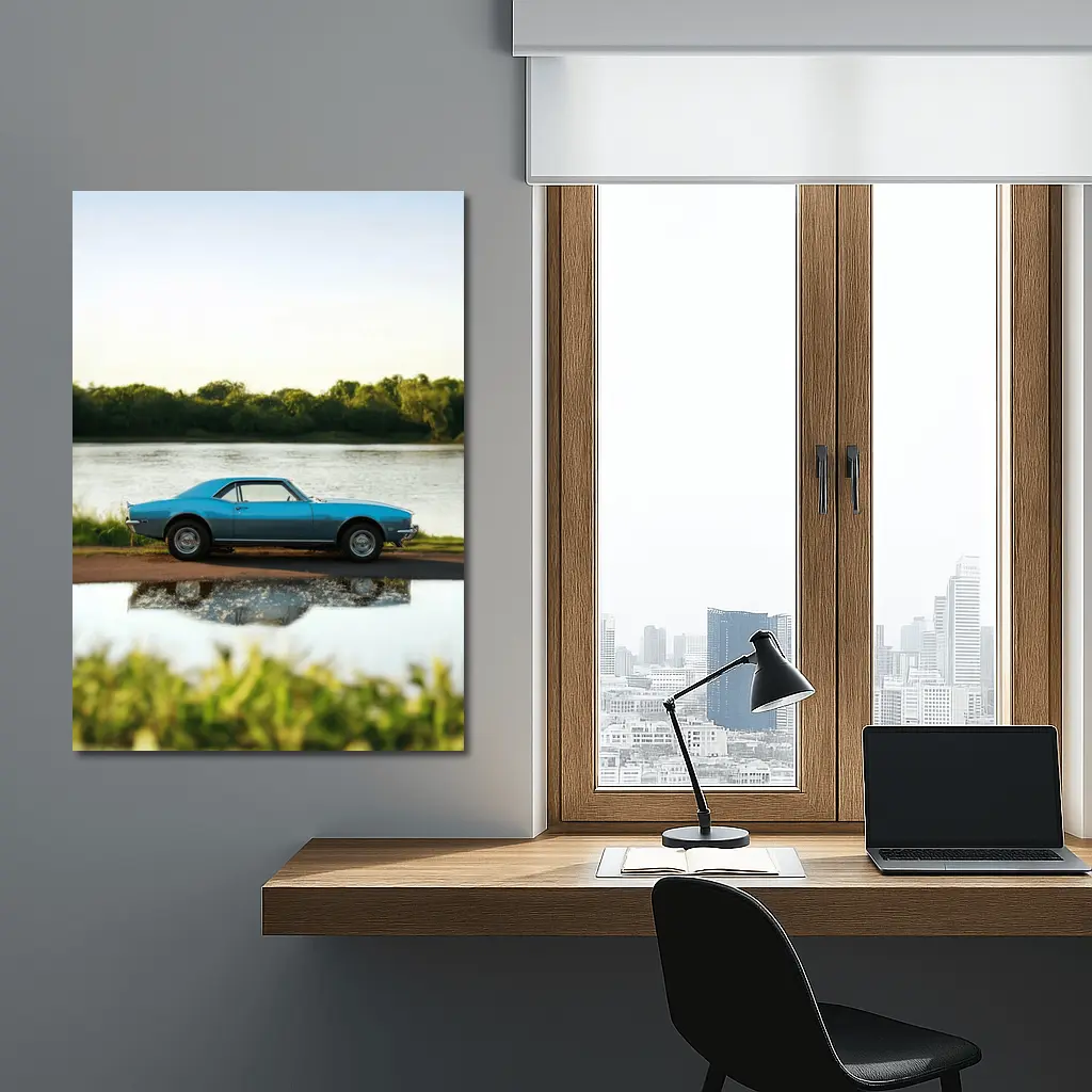 1968 Chevrolet Camaro Blue Lakeside Reflection – Wall Art