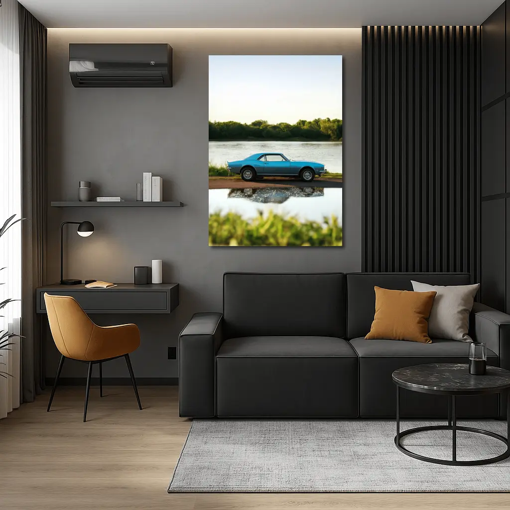 1968 Chevrolet Camaro Blue Lakeside Reflection – Wall Art