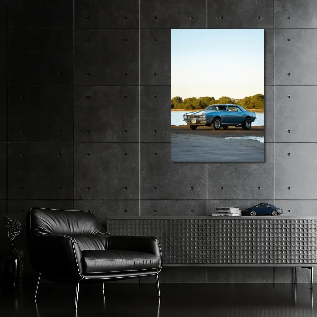 Classic Chevrolet Camaro Blue Coastal Shore – Wall Art