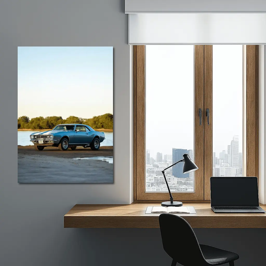 Classic Chevrolet Camaro Blue Coastal Shore – Wall Art