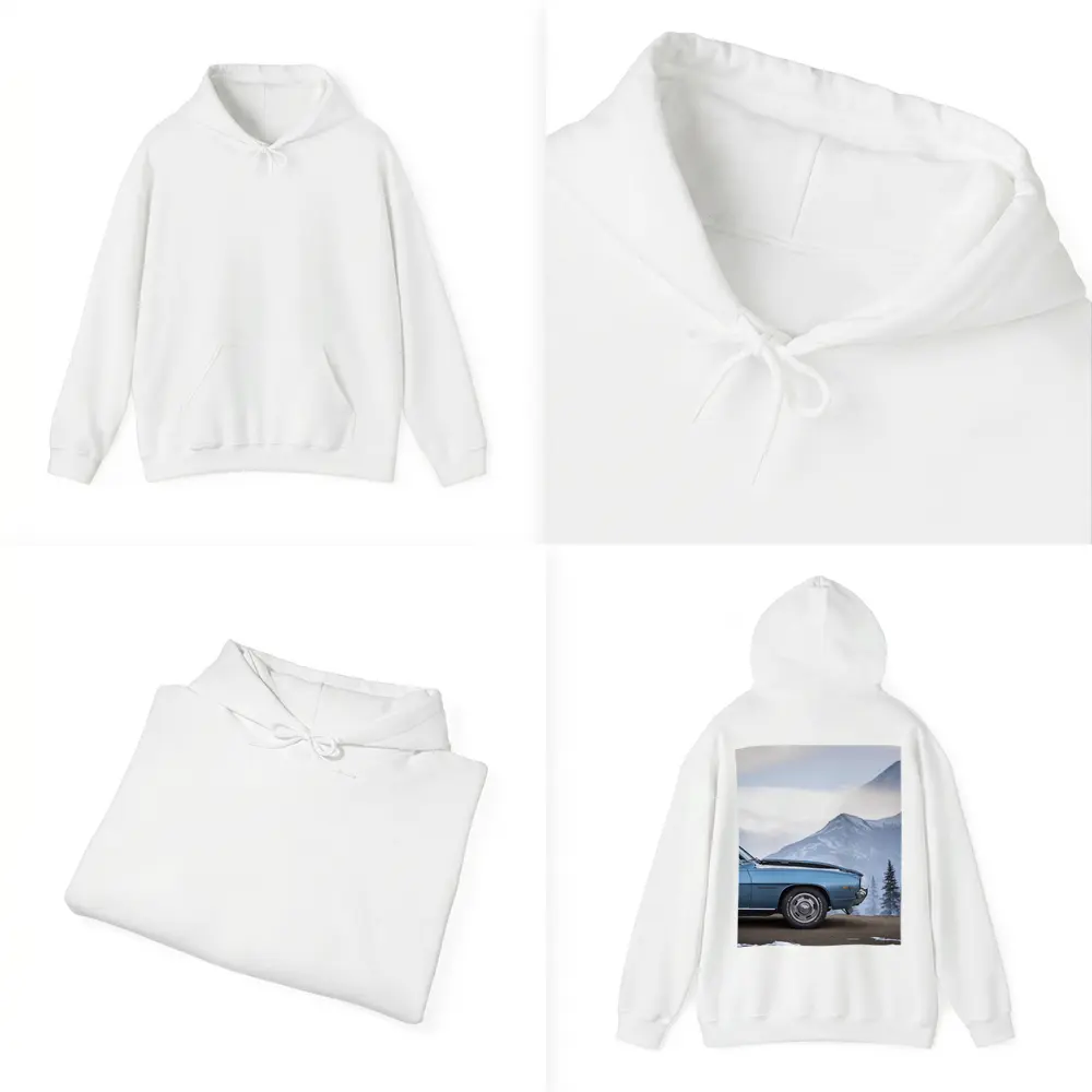 Chevrolet Camaro Classic Blue Snowy Mountain Backdrop – Hoodies