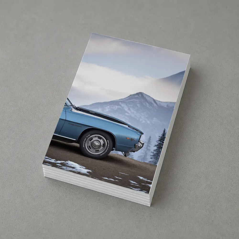Chevrolet Camaro Classic Blue Snowy Mountain Backdrop – Postcards