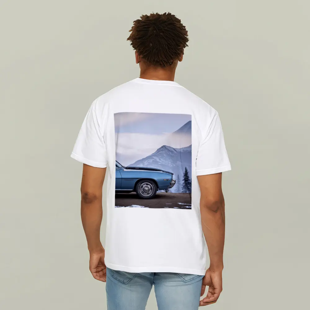 Chevrolet Camaro Classic Blue Snowy Mountain Backdrop – T-Shirts