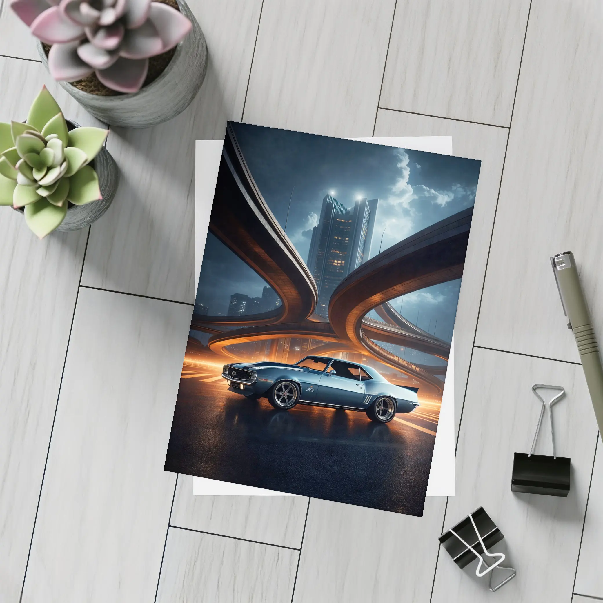 Chevrolet Camaro Classic Muscle Car City Night – Postcards