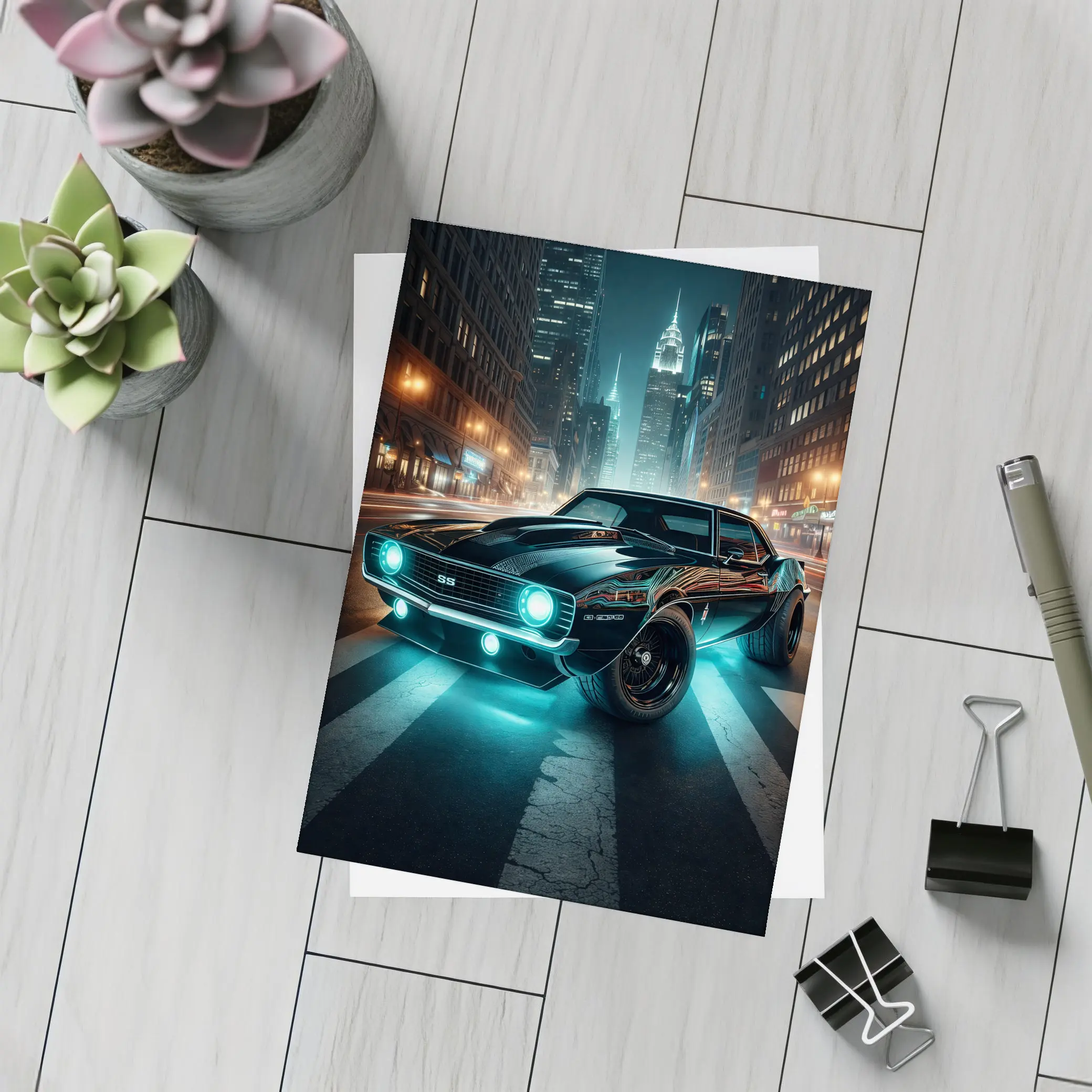 Chevrolet Camaro SS Neon City Night – Postcards