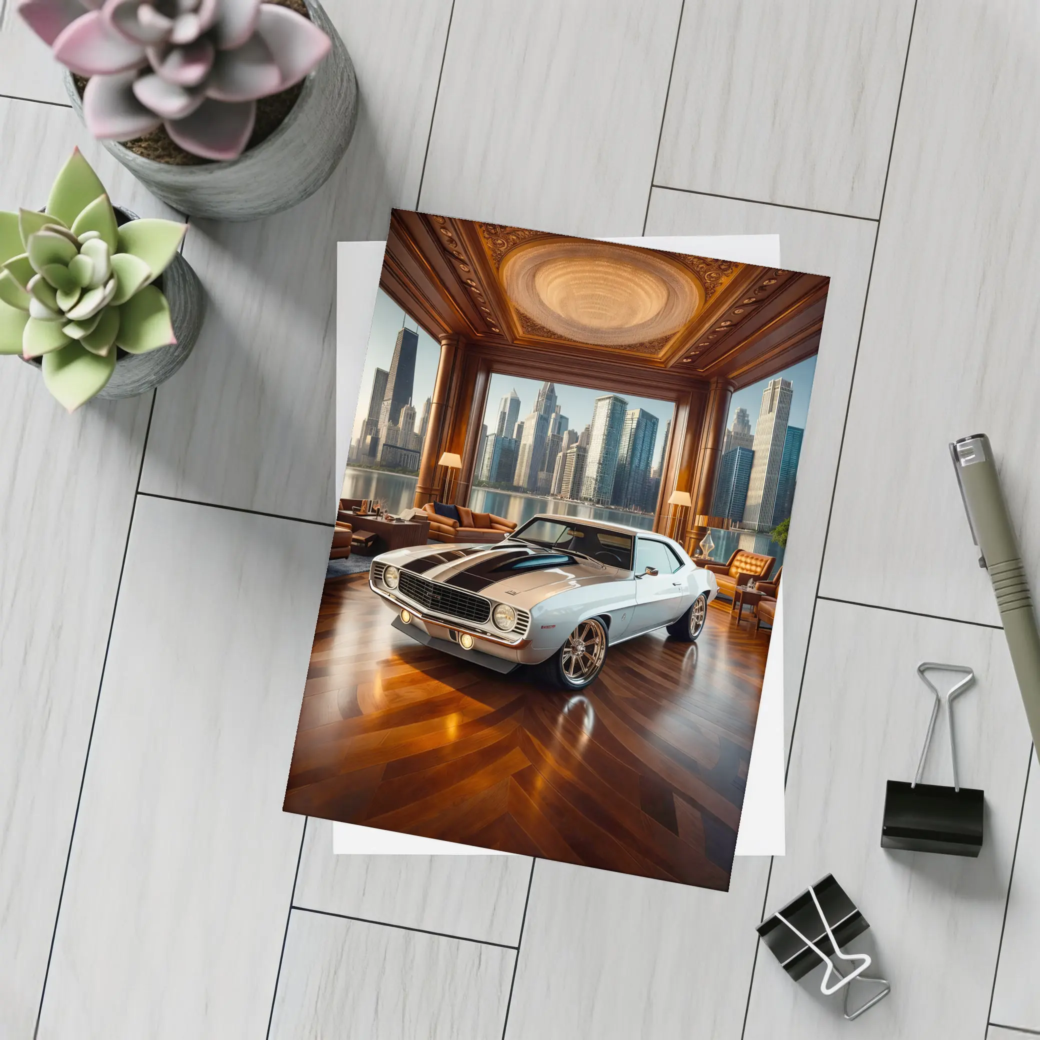 1969 Chevrolet Camaro Luxury Interior Cityscape – Postcards