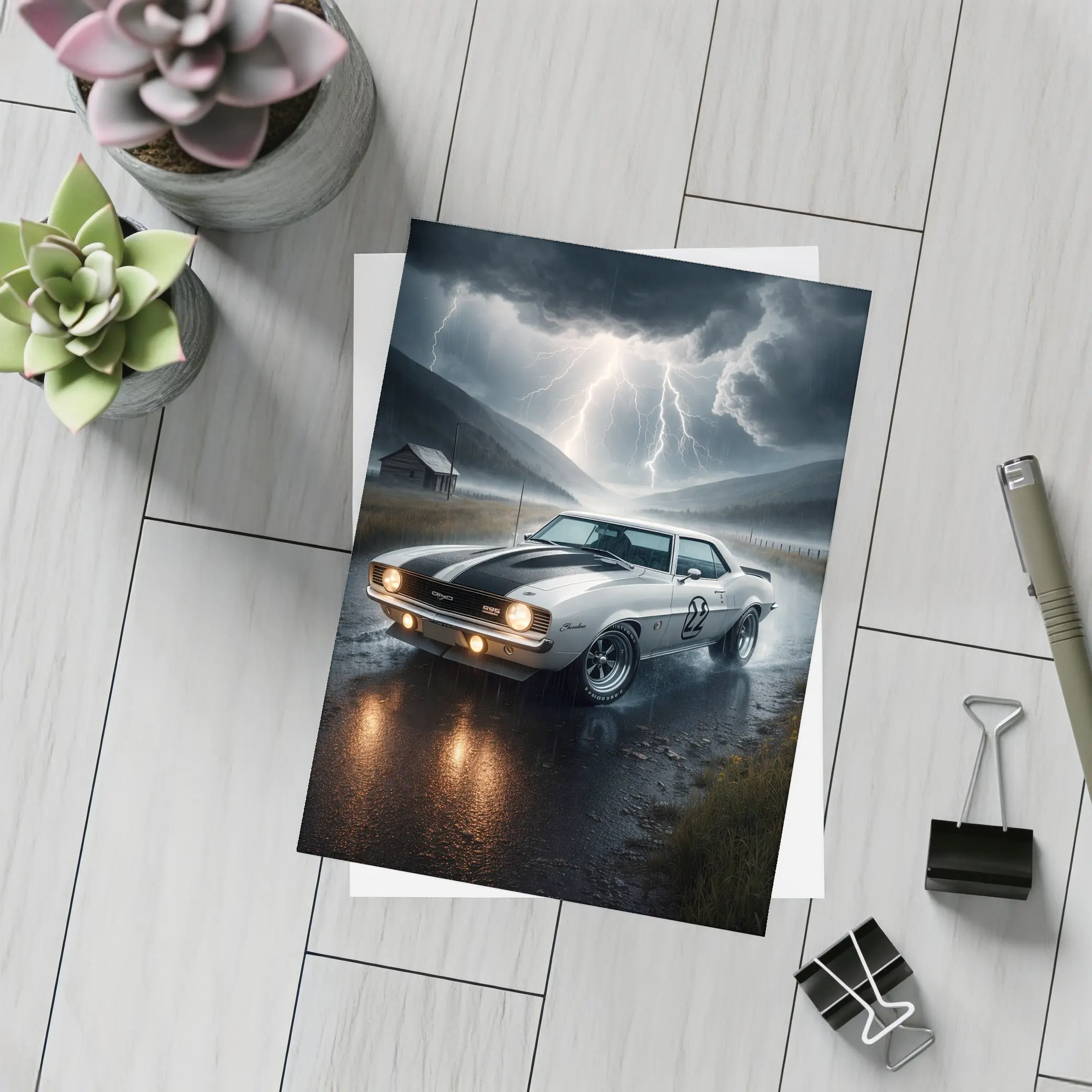Chevrolet Camaro Classic Muscle Thunderstorm Rain – Postcards