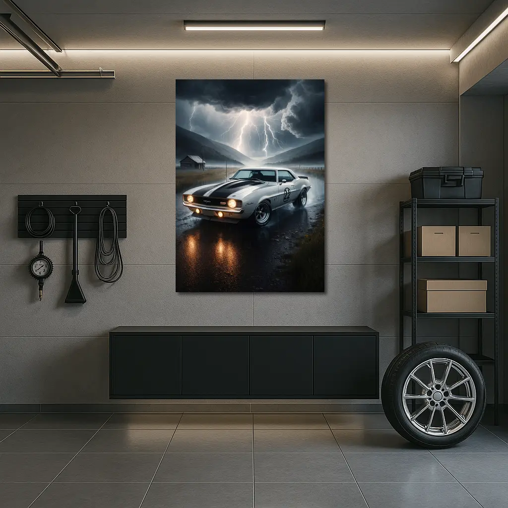 Chevrolet Camaro Classic Muscle Thunderstorm Rain – Wall Art
