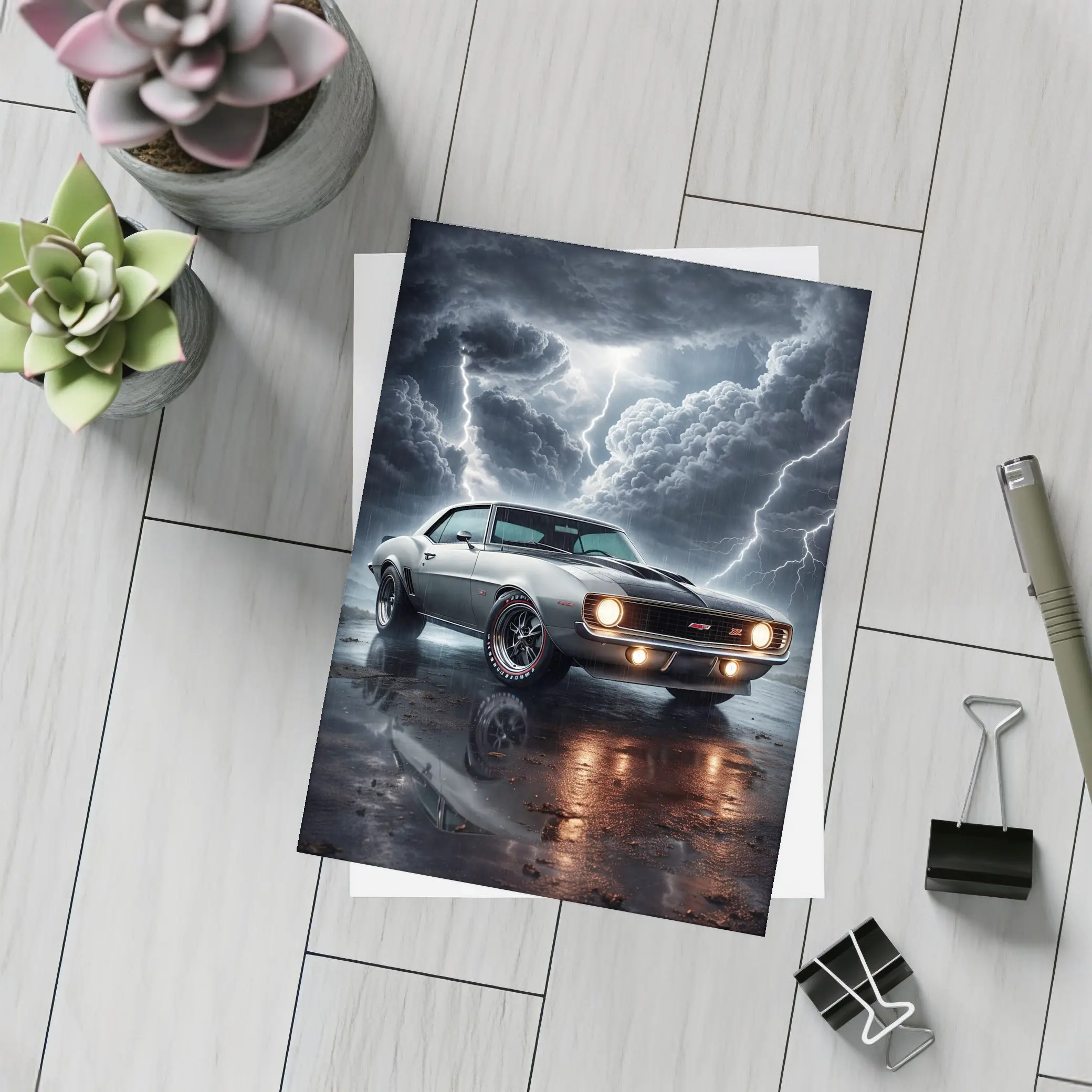 Chevrolet Camaro Classic Muscle Thunderstorm Night – Postcards