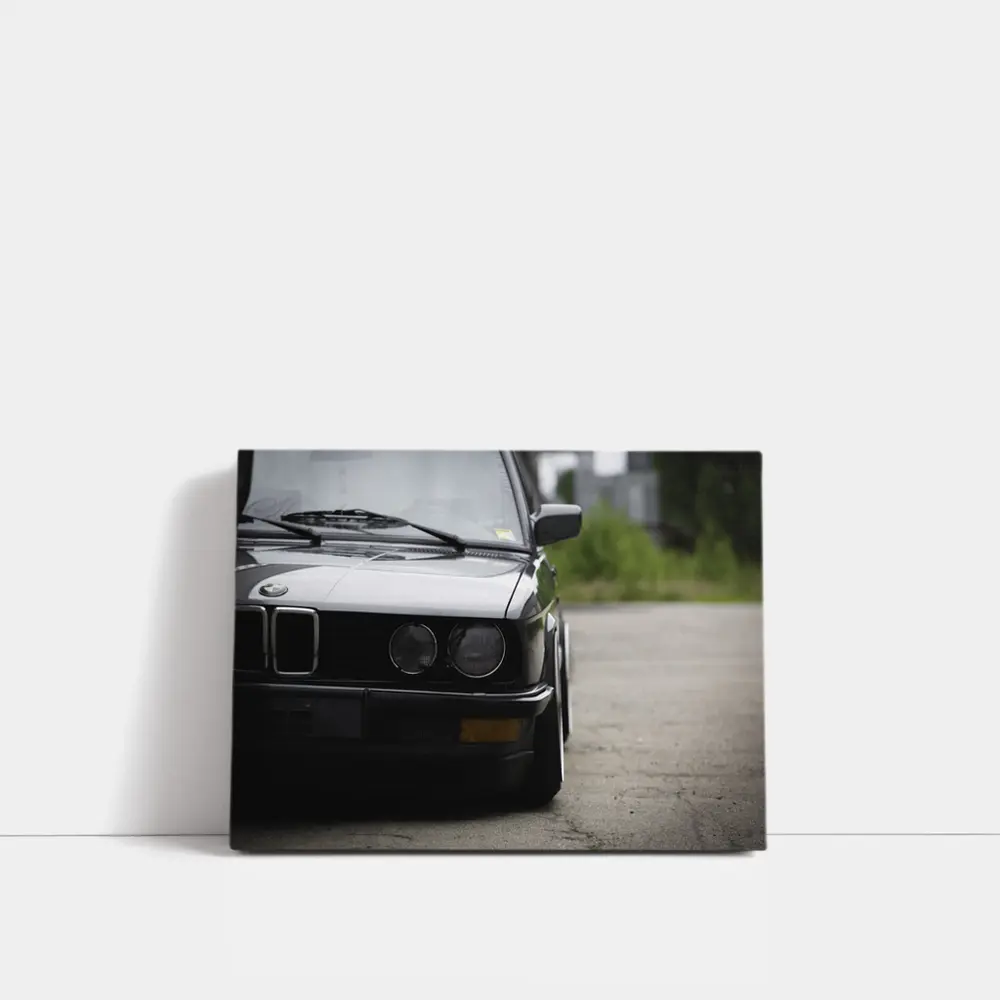 BMW E30 Black Front View Moody Street – Wall Art