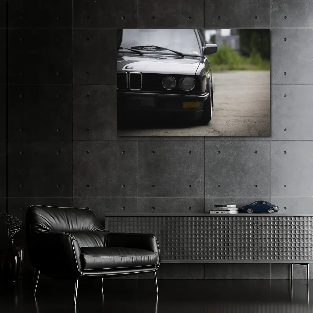 BMW E30 Black Front View Moody Street – Wall Art