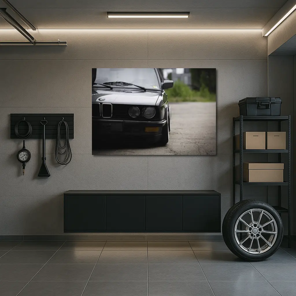BMW E30 Black Front View Moody Street – Wall Art