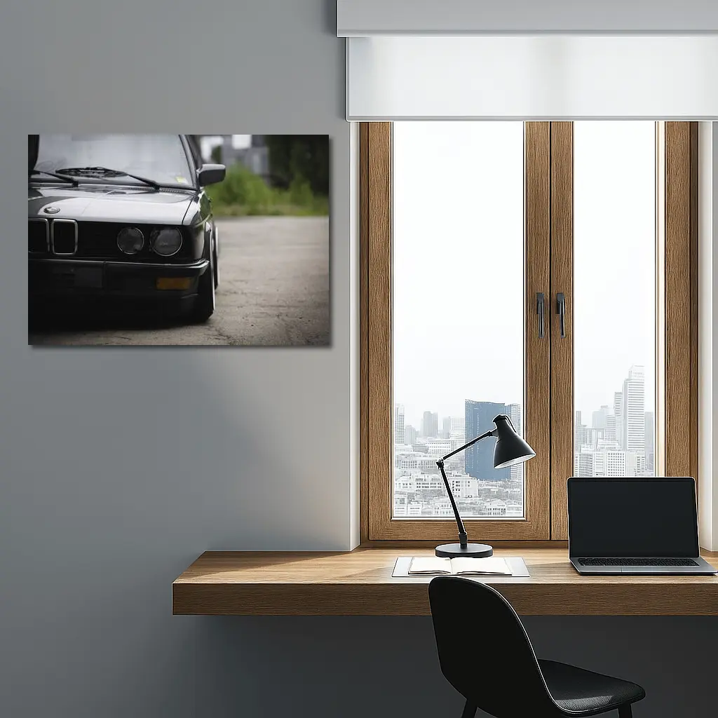 BMW E30 Black Front View Moody Street – Wall Art