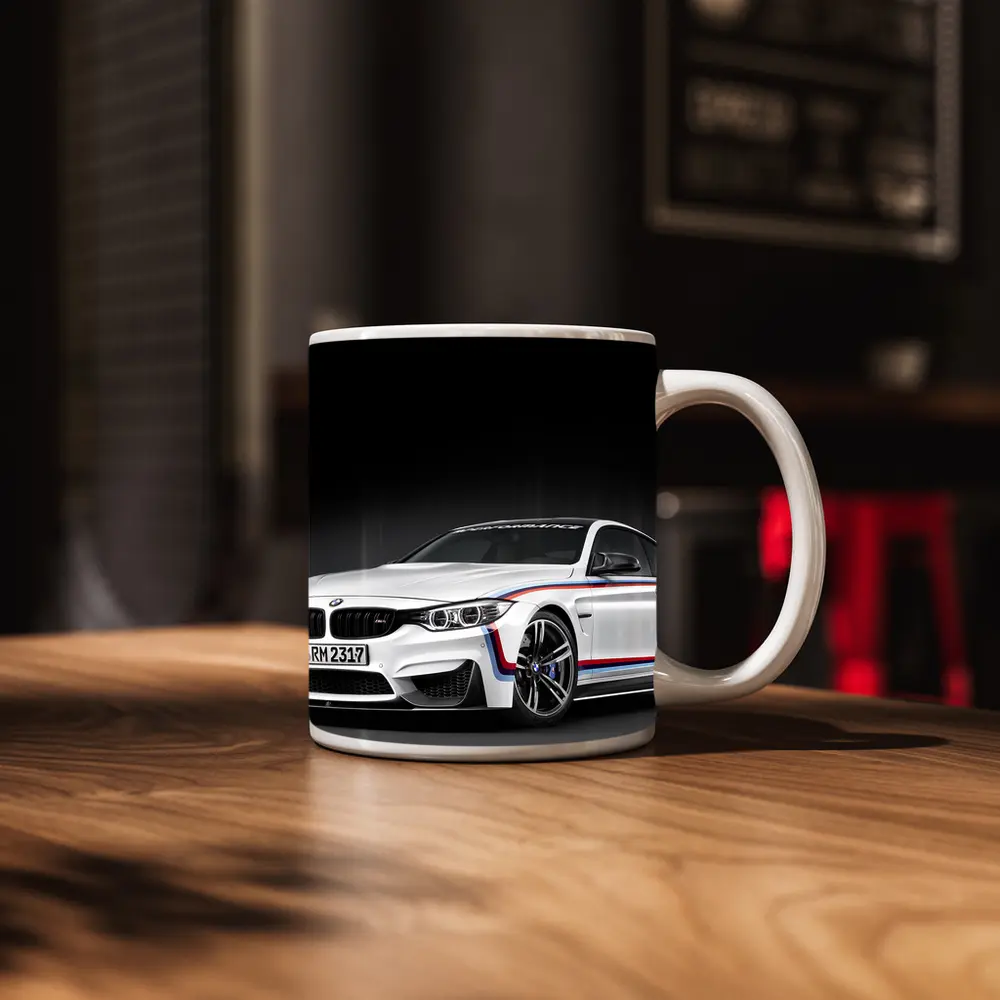 BMW M4 White Coupe Dark Studio – Mugs