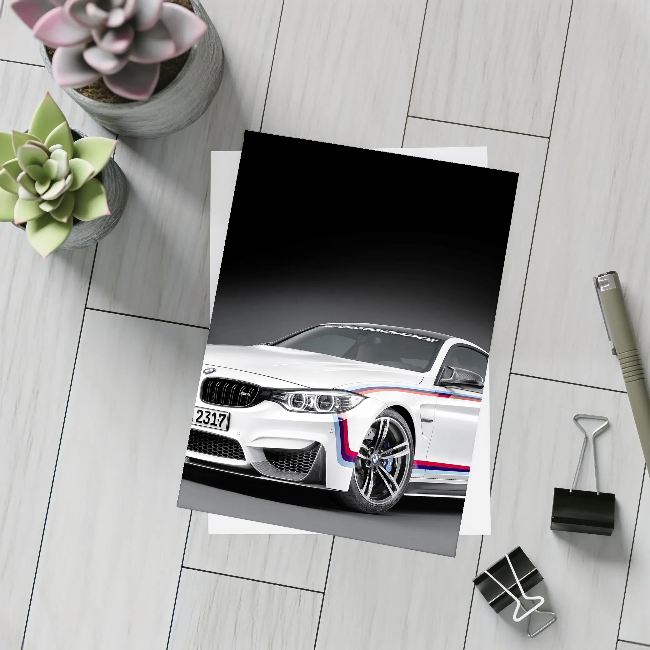 BMW M4 White Coupe Dark Studio – Postcards