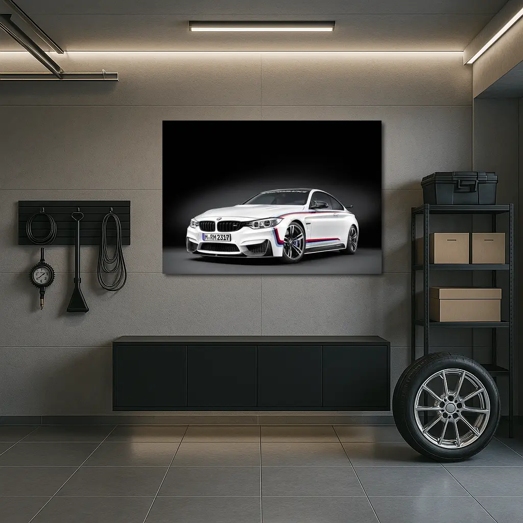 BMW M4 White Coupe Dark Studio – Wall Art