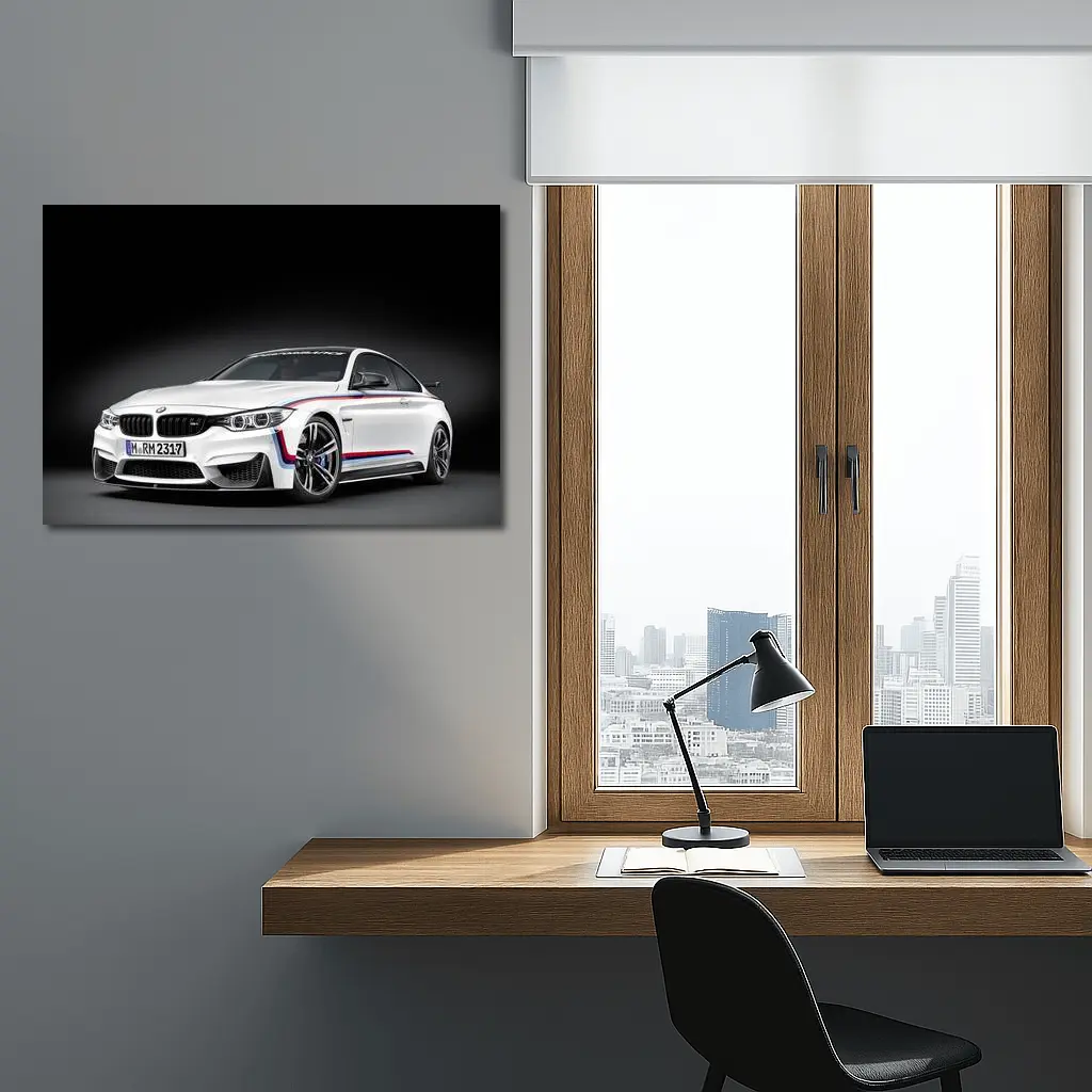 BMW M4 White Coupe Dark Studio – Wall Art