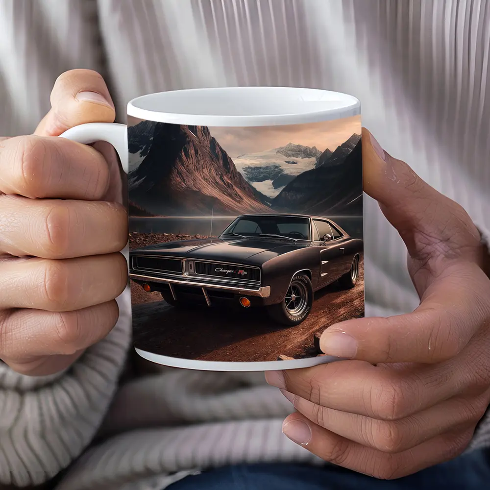 Dodge Charger RT Classic Mountain Lake Scene – Mugs