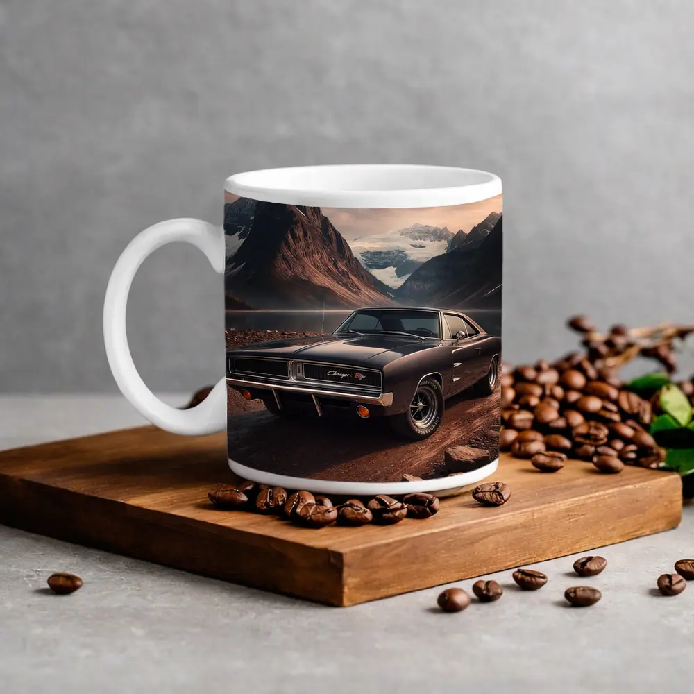 Dodge Charger RT Classic Mountain Lake Scene – Mugs