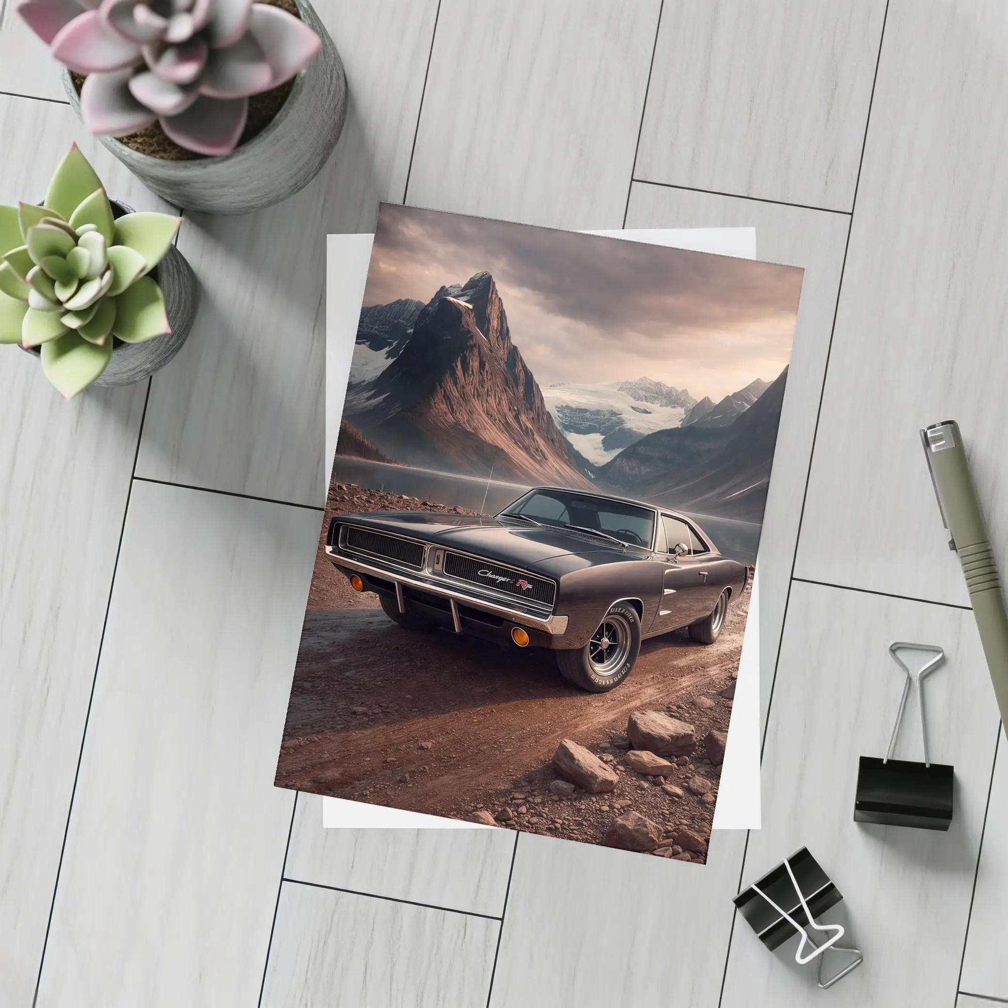 Dodge Charger RT Classic Mountain Lake Scene – Postcards