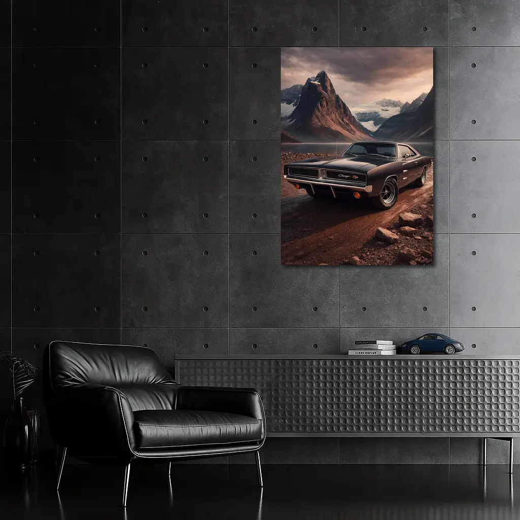 Dodge Charger RT Classic Mountain Lake Scene – Wall Art