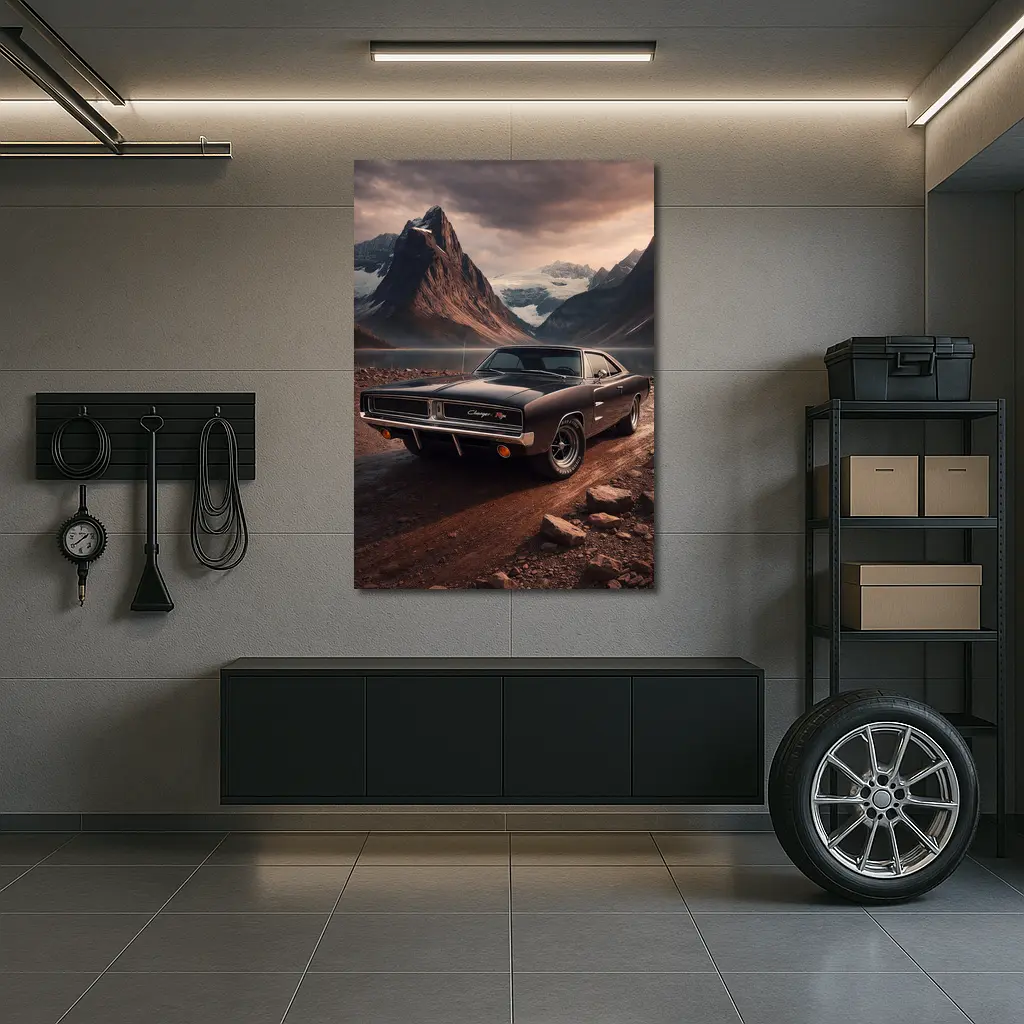 Dodge Charger RT Classic Mountain Lake Scene – Wall Art