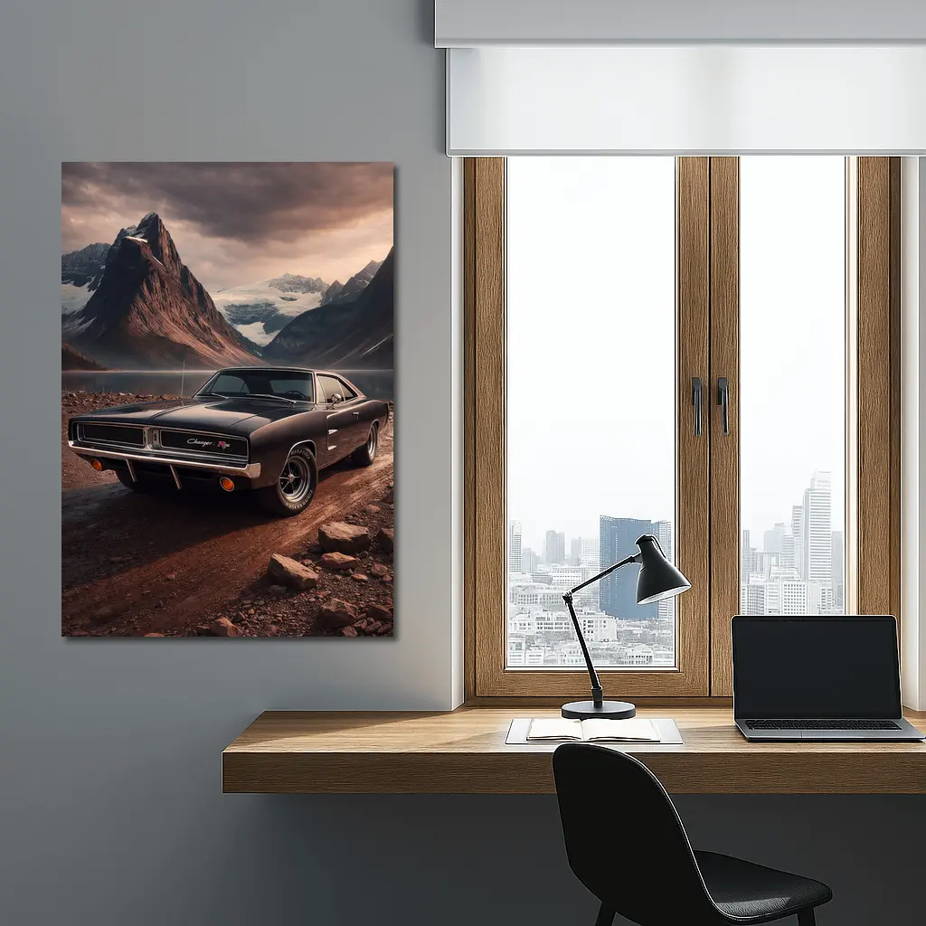 Dodge Charger RT Classic Mountain Lake Scene – Wall Art