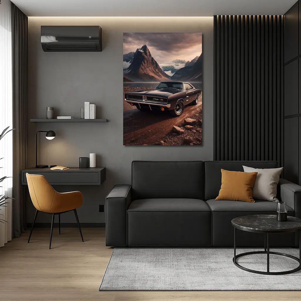 Dodge Charger RT Classic Mountain Lake Scene – Wall Art
