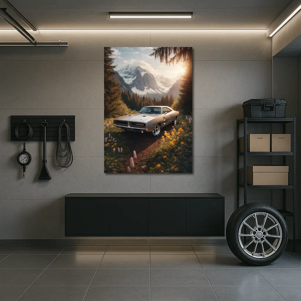 Dodge Charger Classic Muscle Car Mountain Forest – Wall Art