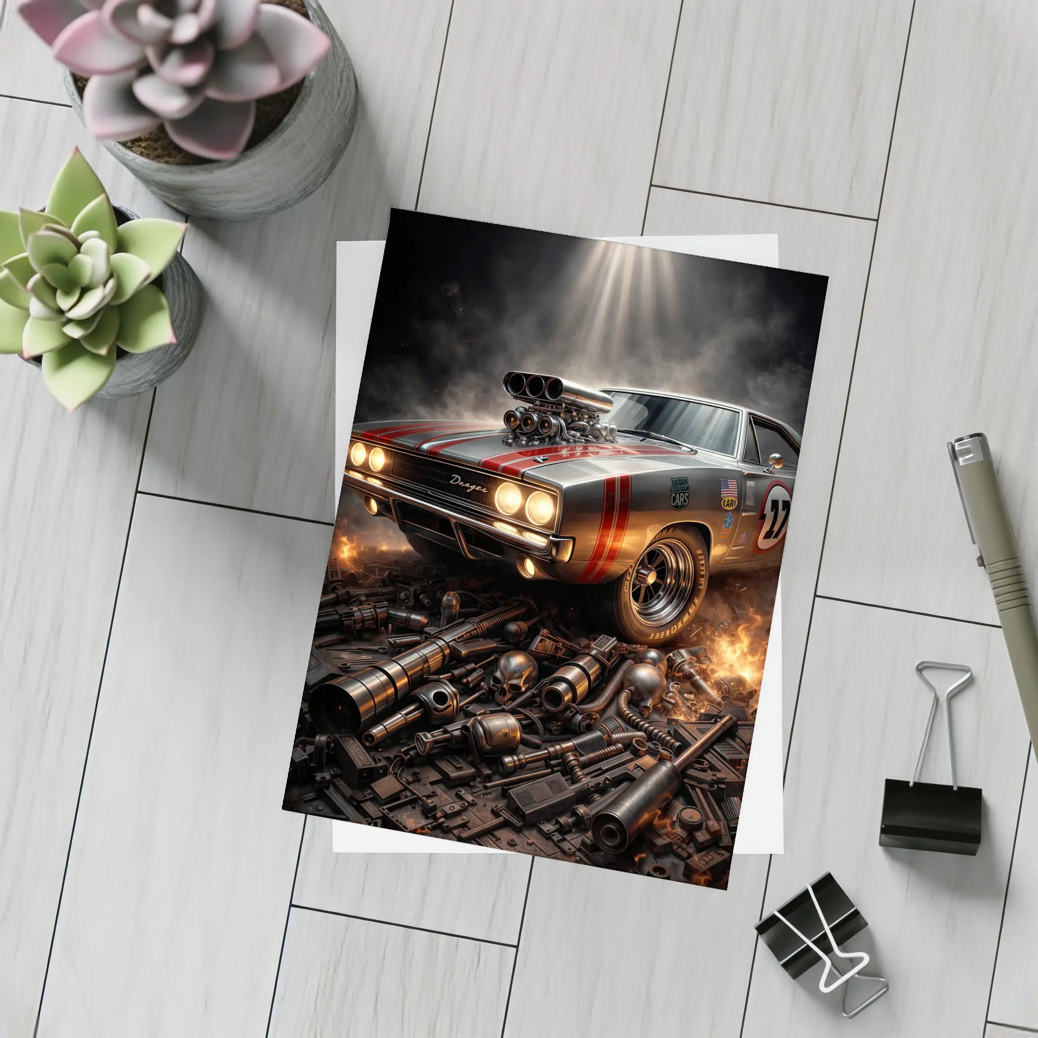 Dodge Charger Classic Muscle Car Dark Dramatic – Postcards