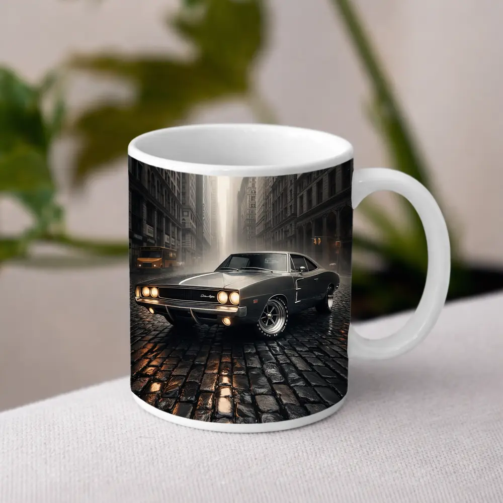 Dodge Charger Classic Muscle Car Rainy City – Mugs