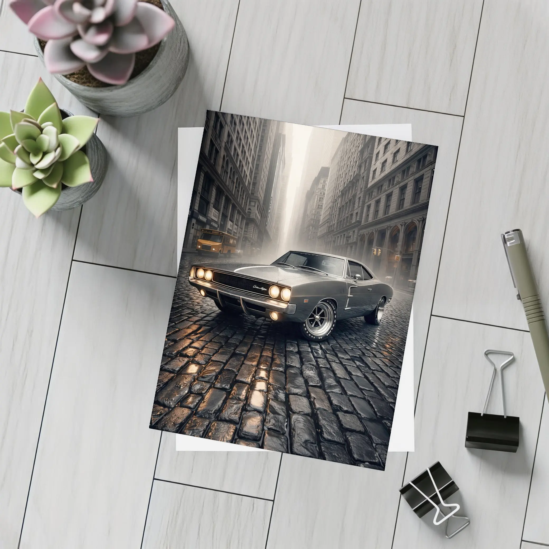 Dodge Charger Classic Muscle Car Rainy City – Postcards