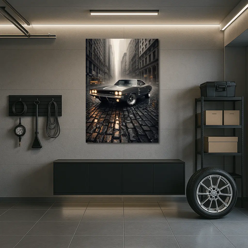 Dodge Charger Classic Muscle Car Rainy City – Wall Art