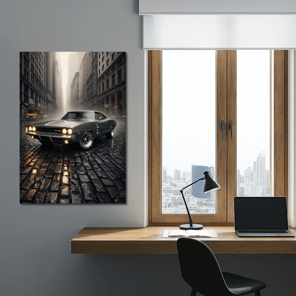 Dodge Charger Classic Muscle Car Rainy City – Wall Art