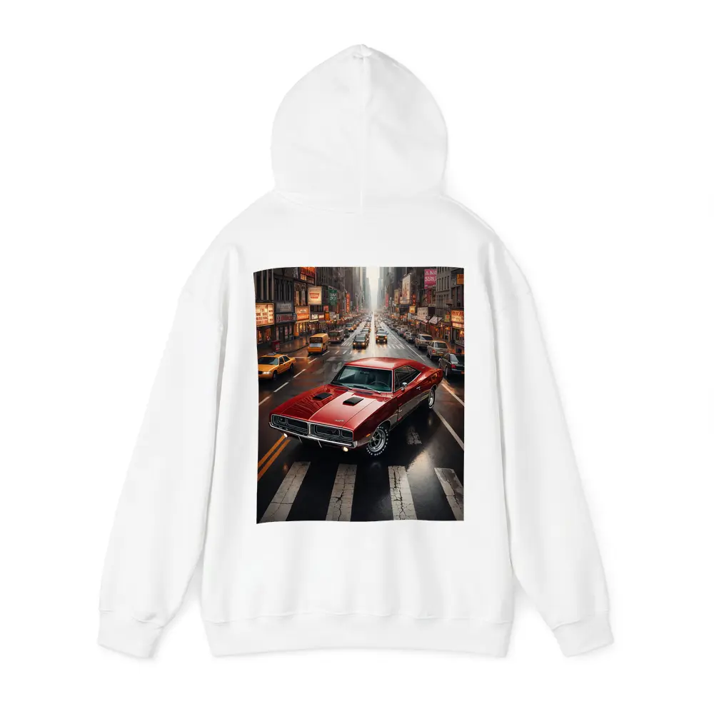 Red Dodge Charger Cruising New York Street – Hoodies