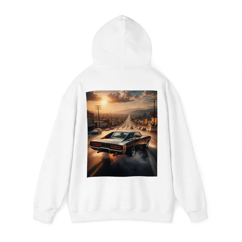 Dodge Charger Burnout on LA Street Sunset – Hoodies
