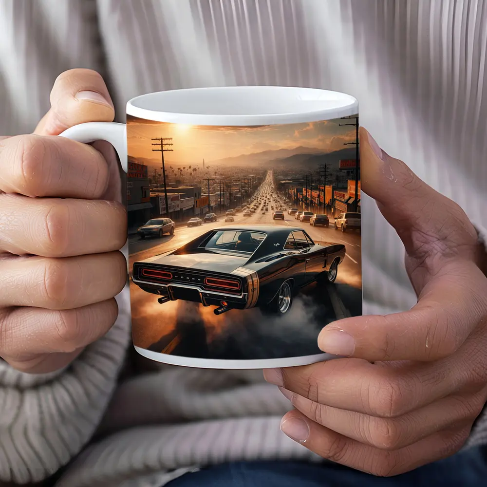 Dodge Charger Burnout on LA Street Sunset – Mugs