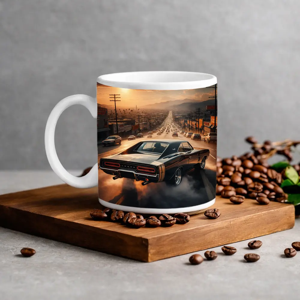 Dodge Charger Burnout on LA Street Sunset – Mugs