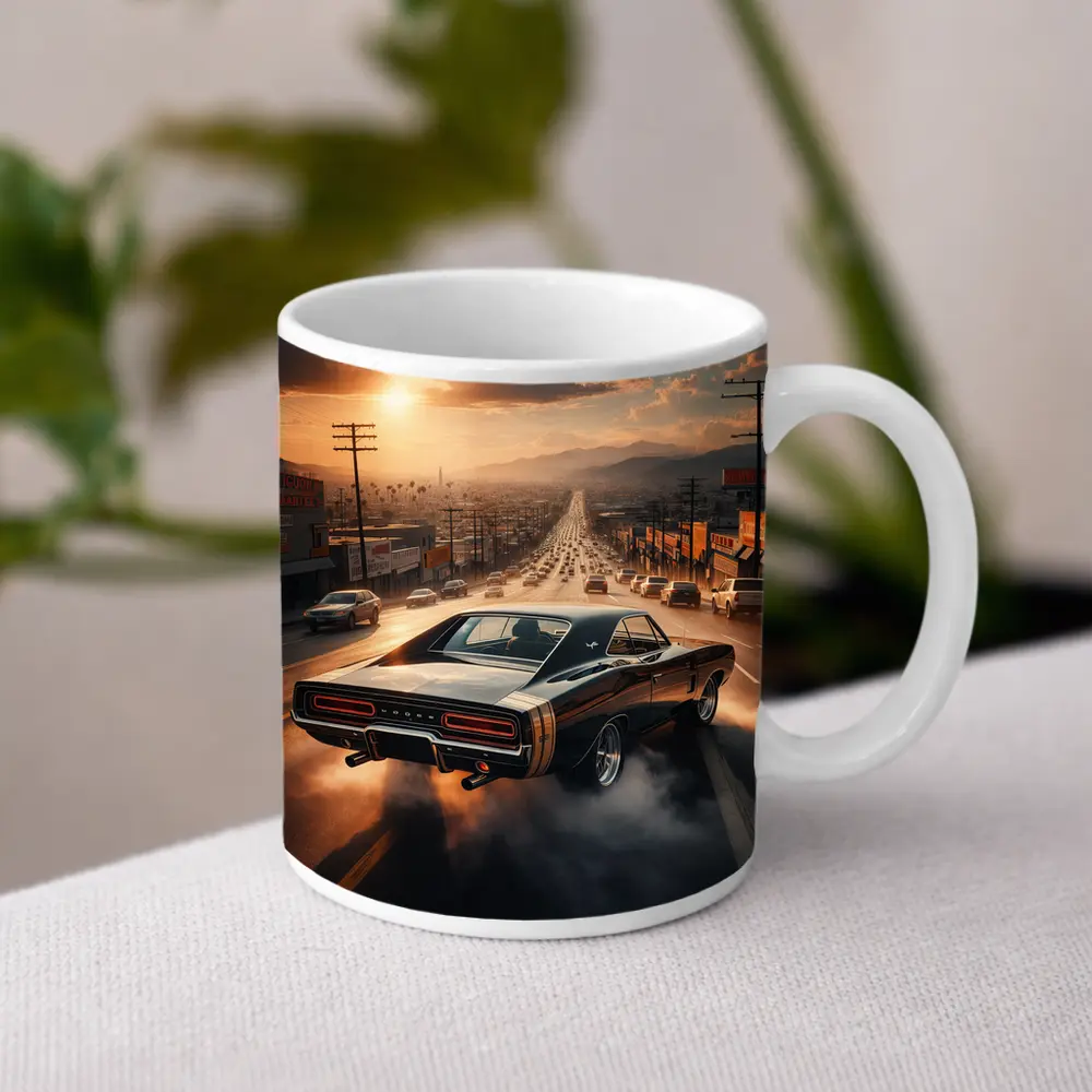 Dodge Charger Burnout on LA Street Sunset – Mugs